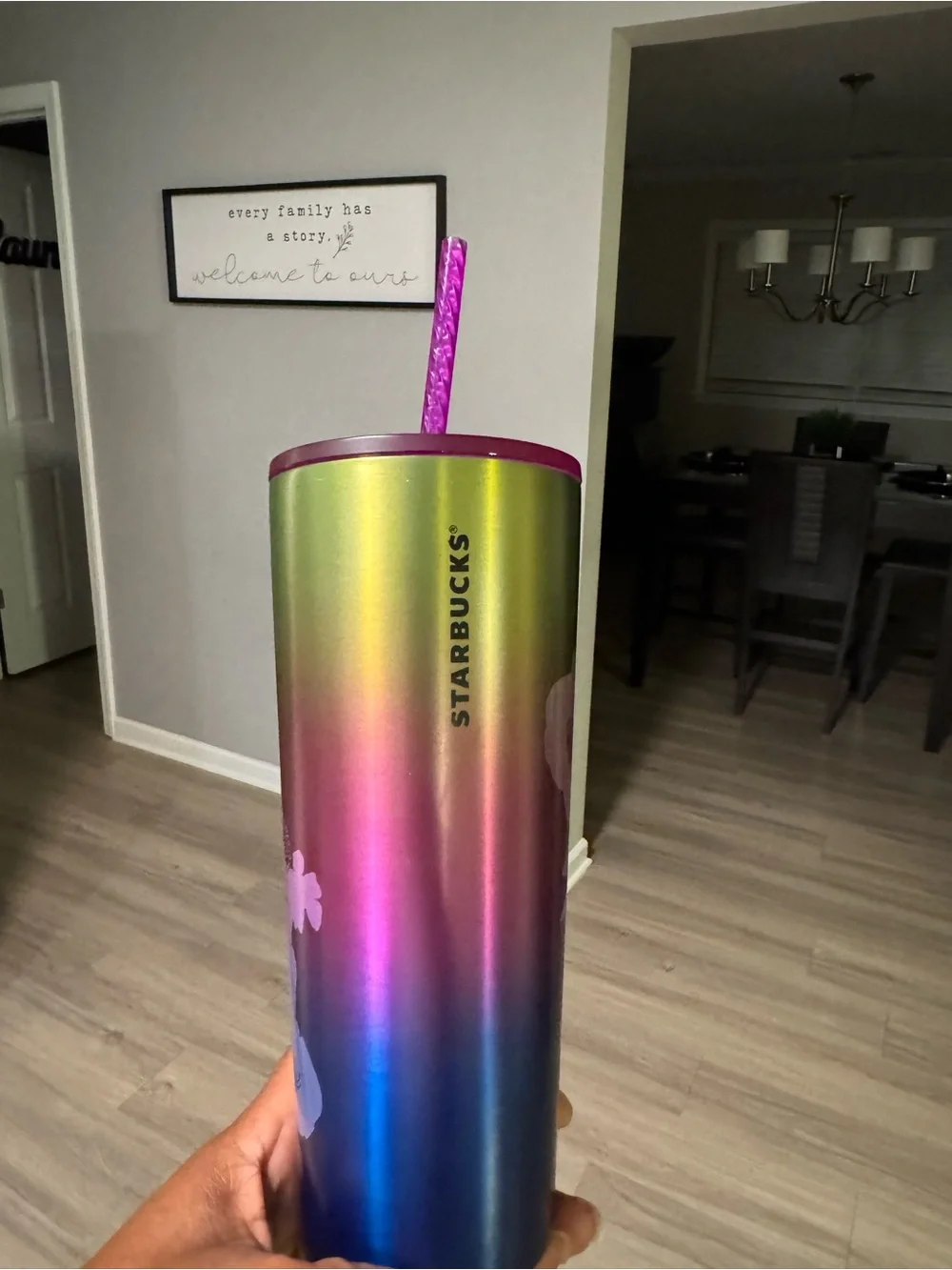 Starbucks Multicolor Iridescent Tumbler with Purple Lid and Straw